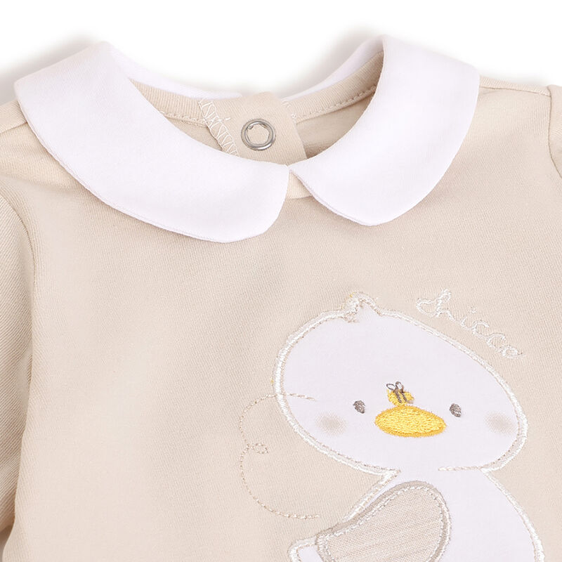 Infants Medium Natural Applique Leg Opening Babysuit image number 2